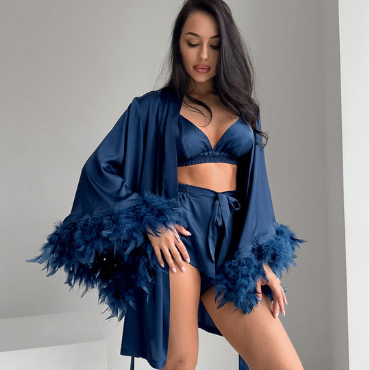 Heidi-Mode | Herbst Locker Bequem Federärmel Hausmode Unterwäsche Shorts Nachtwäsche Drei Teile Pyjama Frauen