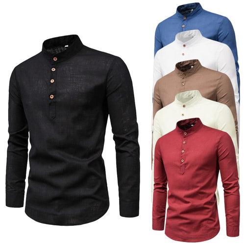 Herren Langarmhemd mit Henley-Ausschnitt und dekorativer Knopfleiste Heidi-Mode