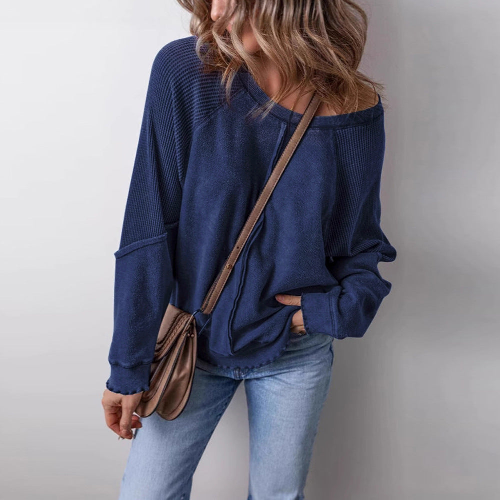 Damen lässiger Pullover mit weitem Ausschnitt Heidi-Mode