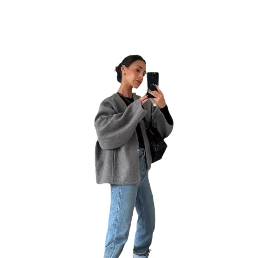 Damen oversized Wolljacke mit elegantem Schnitt und lässigem Look Heidi-Mode