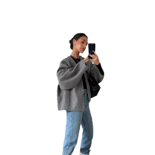 Damen oversized Wolljacke mit elegantem Schnitt und lässigem Look Heidi-Mode