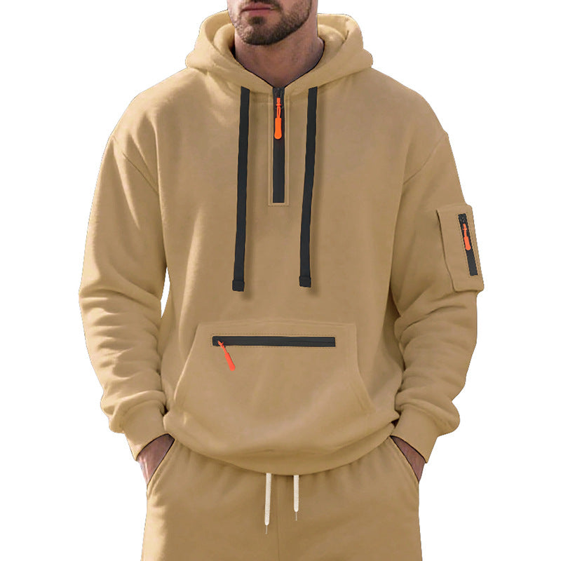 Herren funktionaler Kapuzenpullover mit Reißverschluss und seitlichen Taschen Heidi-Mode