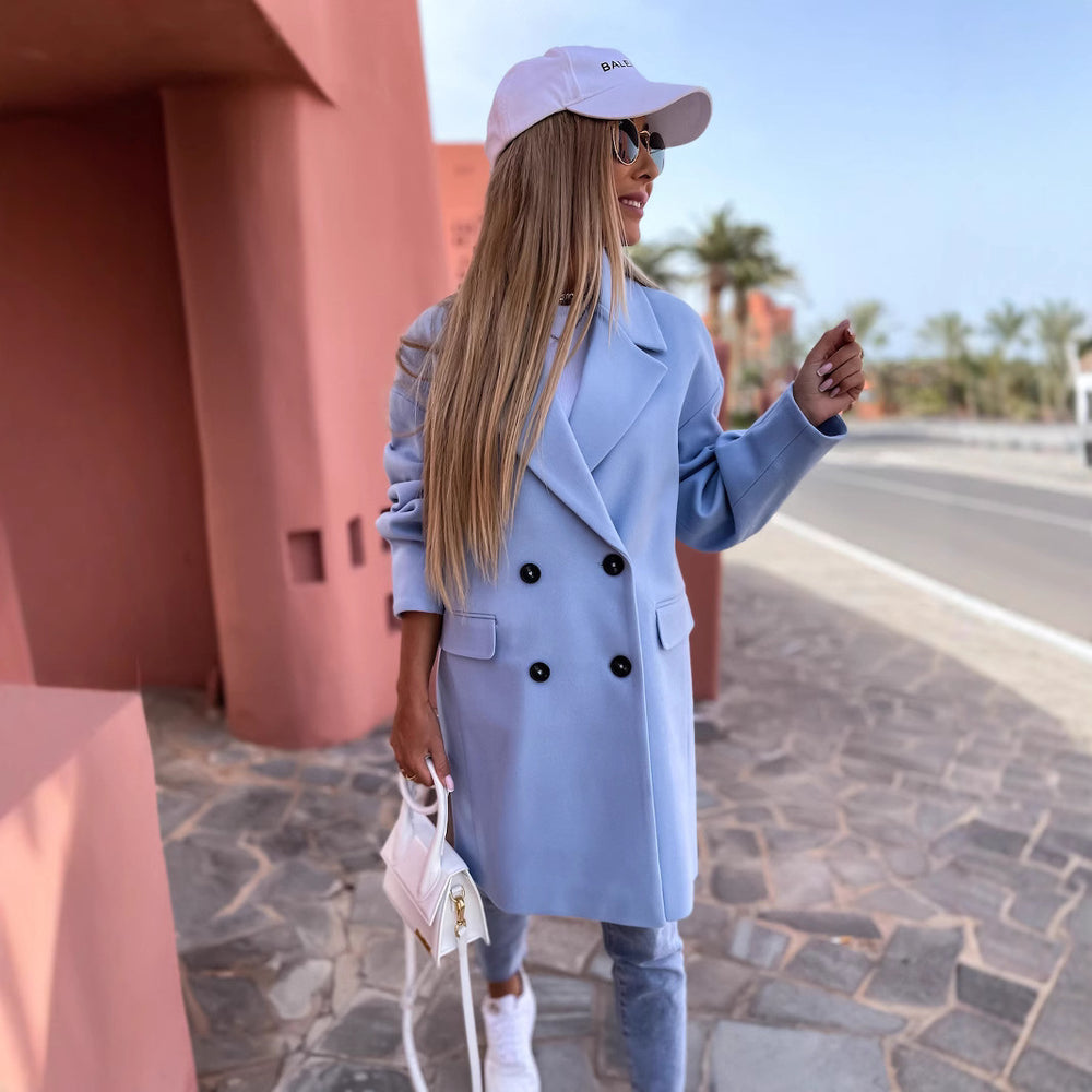 Damen Oversized Trenchcoat mit doppelter Knopfleiste und breitem Kragen Heidi-Mode