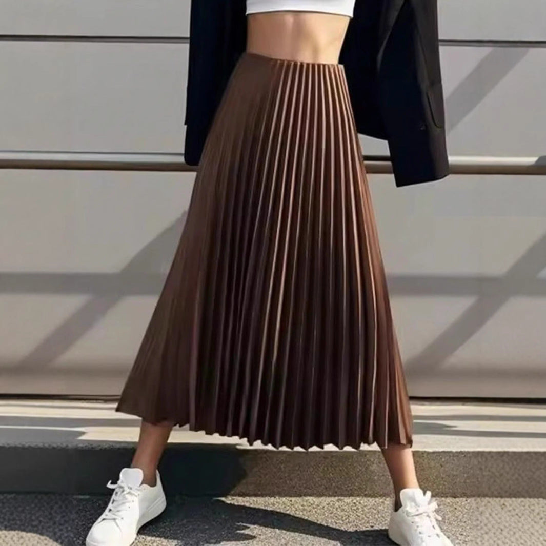 Damen Plissierter Midi-Rock mit elastischem Bund und schönem Schimmer Heidi-Mode