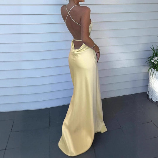 Damen Elegantes Maxikleid mit tiefem V-Ausschnitt und verstellbaren Spaghettiträgern Heidi-Mode