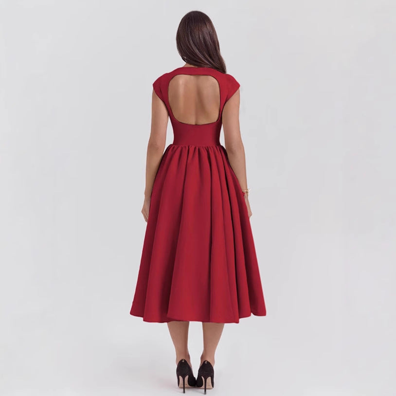 Damen Midi-Kleid mit elegantem A-Linien Schnitt und schickem Quadrat-Ausschnitt Heidi-Mode