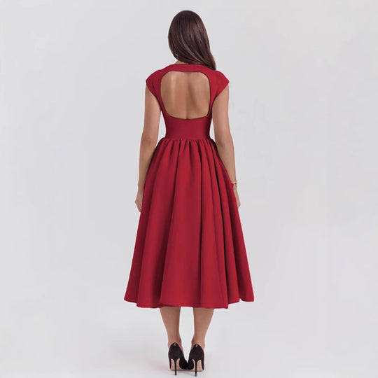 Damen Midi-Kleid mit elegantem A-Linien Schnitt und schickem Quadrat-Ausschnitt Heidi-Mode