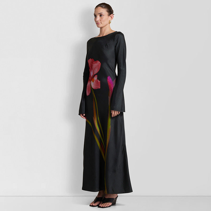 Damen Maxi-Kleid mit floralem Druck und langen Ärmeln Heidi-Mode