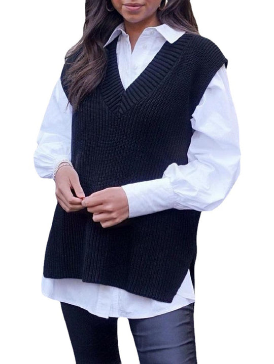 Damen Strickweste mit V-Ausschnitt und strukturiertem Muster Heidi-Mode