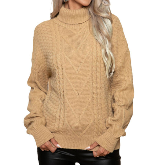 Damen Grobstrickpullover mit hochschließendem Kragen von Heidi-Mode