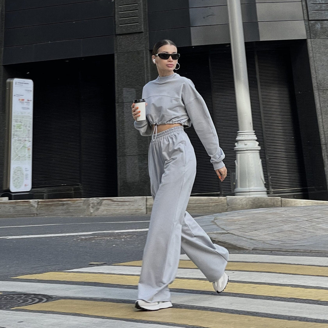 Damen Sportliches Crop-Set aus weichem Material mit elastischem Bund Heidi-Mode