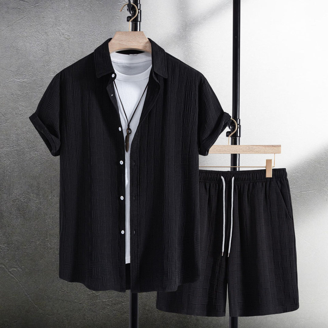 Damen Kurzarmhemden mit strukturiertem Muster und bequemen Shorts Heidi-Mode