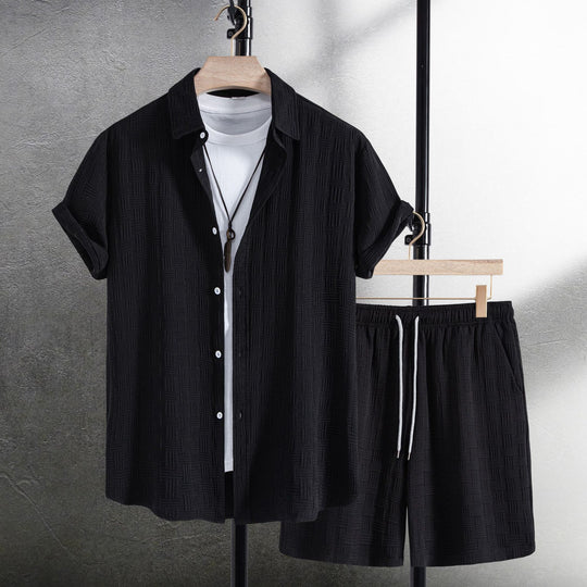 Damen Kurzarmhemden mit strukturiertem Muster und bequemen Shorts Heidi-Mode