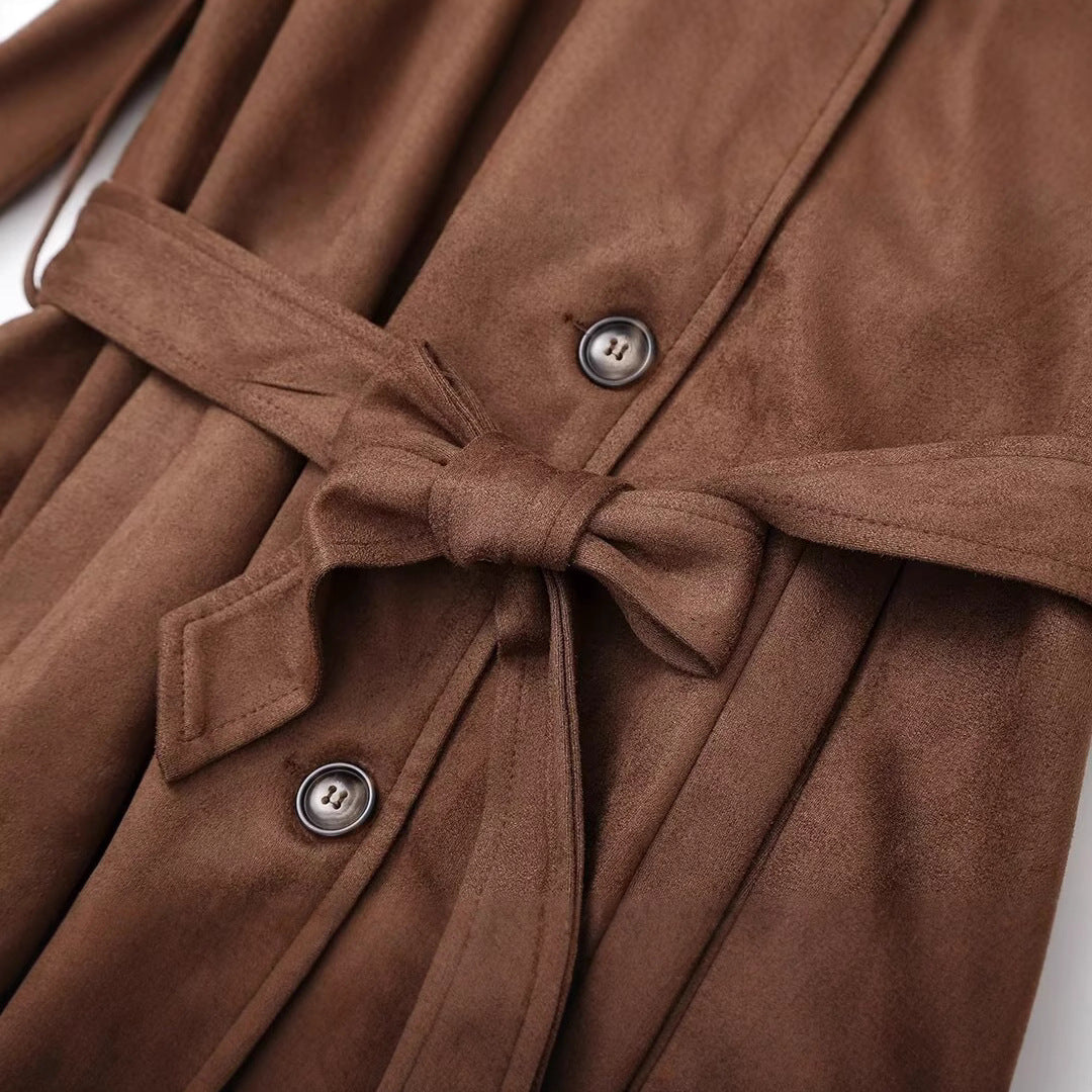 Damen Eleganter Trenchcoat aus hochwertigem Suede Heidi-Mode