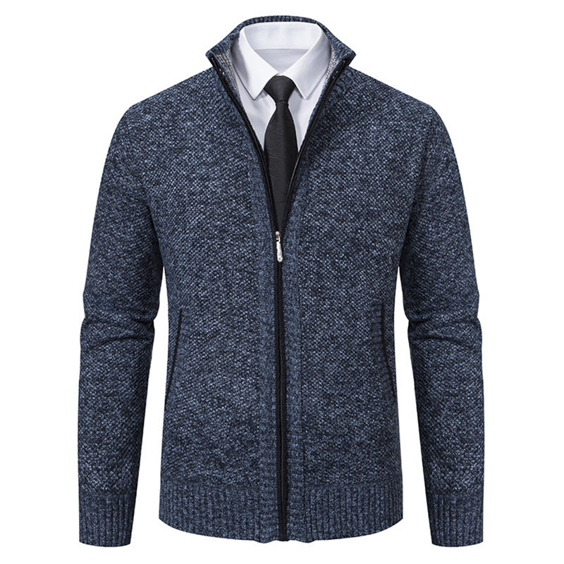 Herren elegante Strickjacke mit durchgehendem Reißverschluss und strukturiertem Design Heidi-Mode