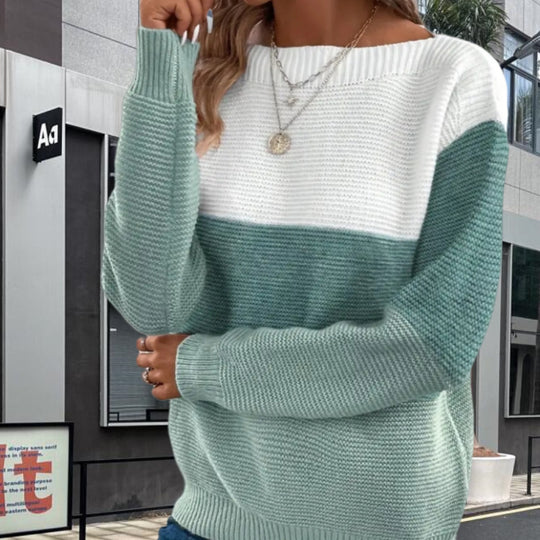 Damen Trendiger Grobstrickpullover mit modernen Farbblockdetails Heidi-Mode