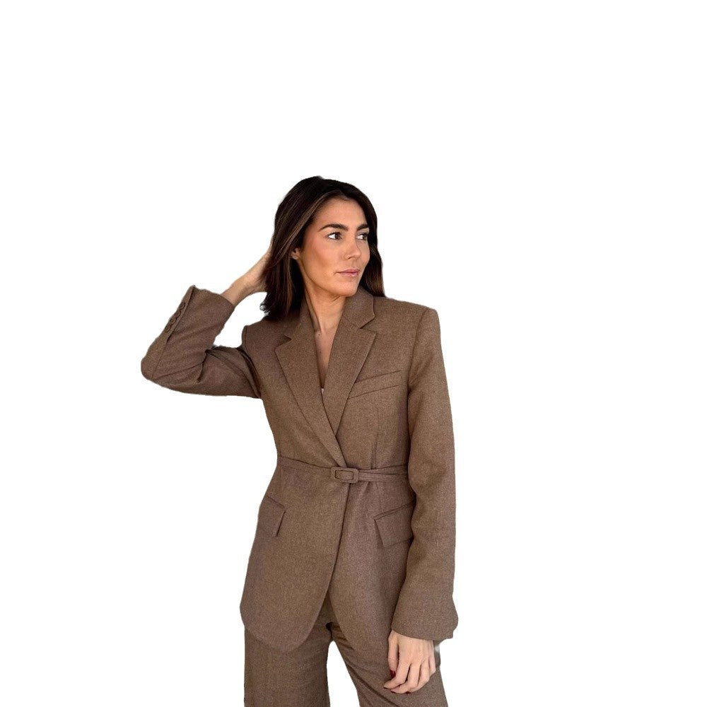 Damen taillierter Blazer mit Gürtel und eleganter Struktur Heidi-Mode