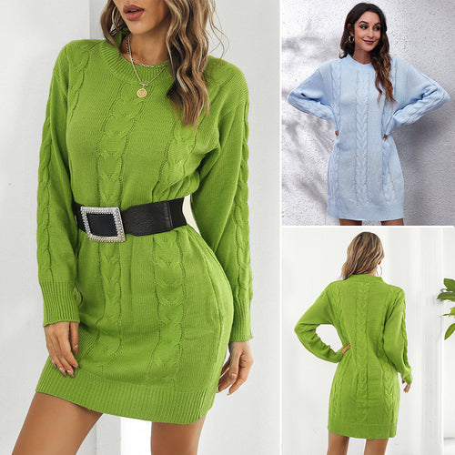 Damen Strickkleid mit modernen Zopfmuster und lässigem Schnitt Heidi-Mode