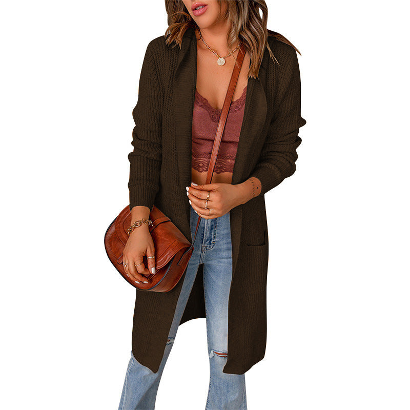 Damen Strickmantel mit offenen Vorderteilen und Taschen Heidi-Mode