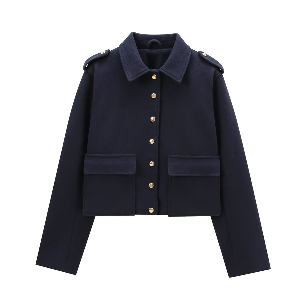 Damen moderne cropped Jacke mit goldenen Druckknöpfen Heidi-Mode