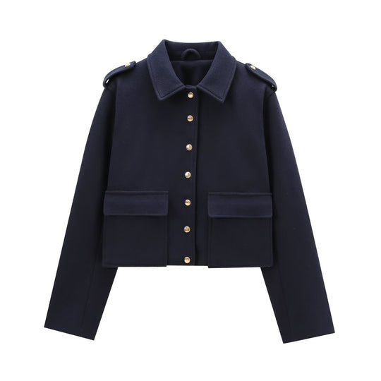 Damen moderne cropped Jacke mit goldenen Druckknöpfen Heidi-Mode