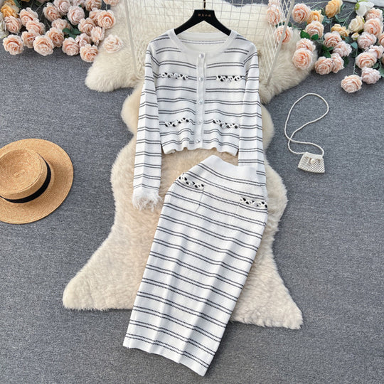 Damen eleganter Strickanzug mit Reißverschluss Heidi-Mode