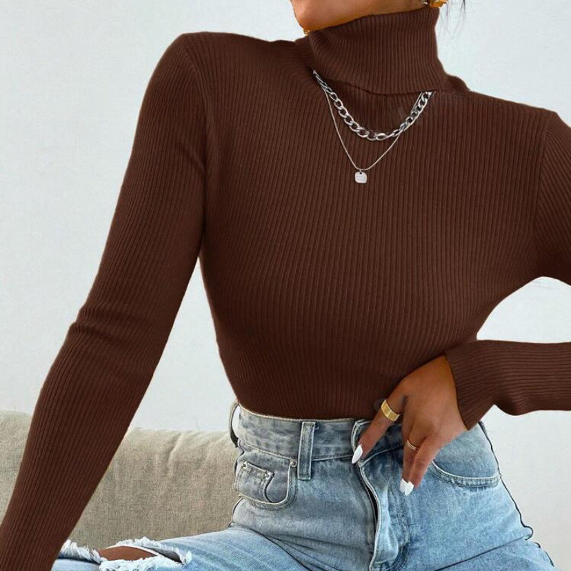 Damen Eleganter Rollkragenpullover mit feiner Rippstruktur Heidi-Mode