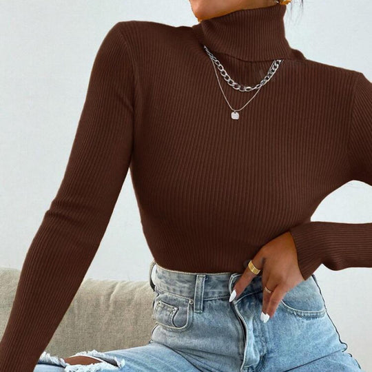 Damen Eleganter Rollkragenpullover mit feiner Rippstruktur Heidi-Mode