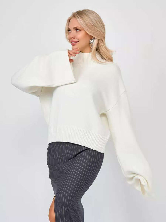 Damen Eleganter Oversized Pullover mit weitem Schnitt und Stehkragen Heidi-Mode