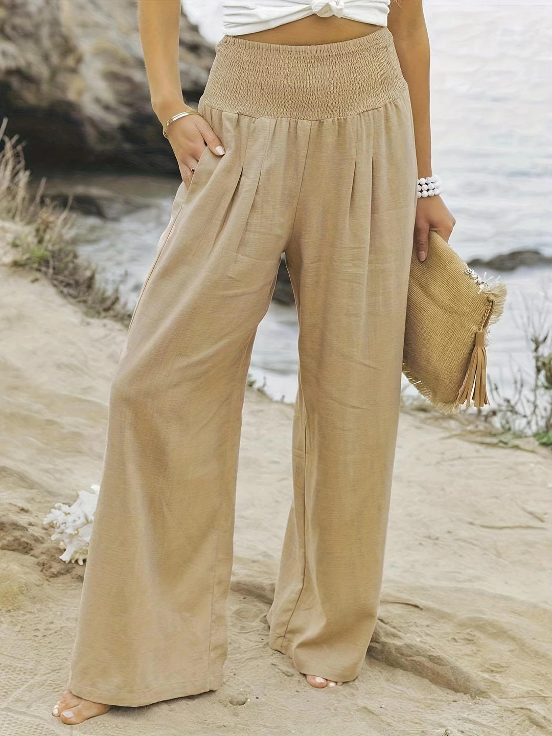 Damen weite Sommerhose mit hohem Bund und eleganten Falten Heidi-Mode