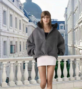 Damen Oversized Sweatjacke mit voluminösen Ärmeln und bequemen Taschen Heidi-Mode