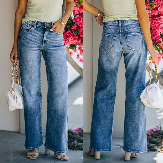 Damen Hight-Waist Jeans im lässigen Wide-Leg Schnitt Heidi-Mode