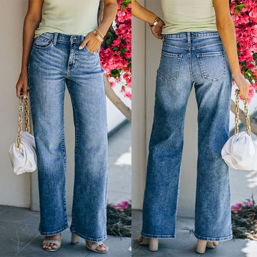 Damen Hight-Waist Jeans im lässigen Wide-Leg Schnitt Heidi-Mode