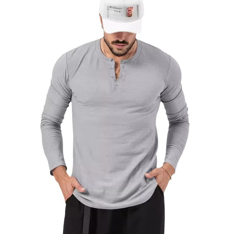 Herren Langarm Henley-Shirt mit modischem Knopfverschluss Heidi-Mode