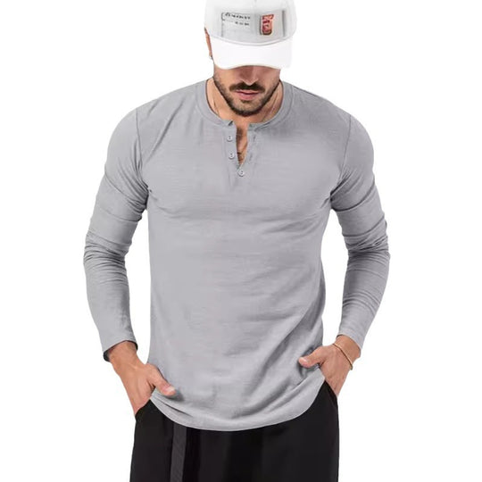 Herren Langarm Henley-Shirt mit modischem Knopfverschluss Heidi-Mode