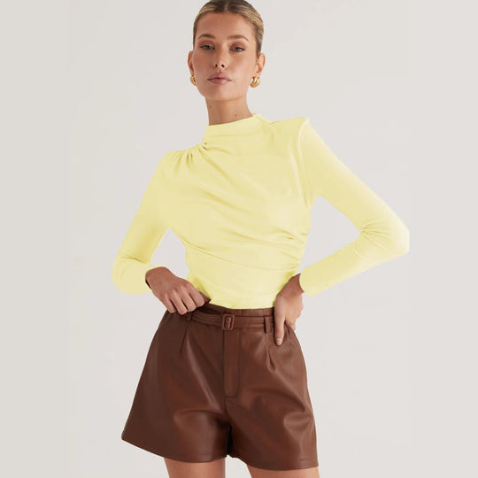 Damen Langarmshirt mit elegantem Wickeldesign und hochgeschlossenem Kragen Heidi-Mode