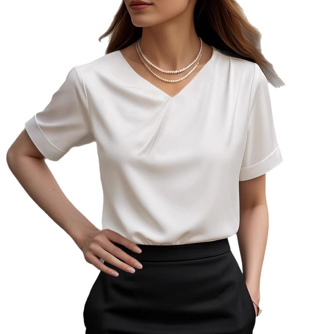 Damen Elegantes V-Ausschnitt Blusenshirt mit kurzärmeligen Design Heidi-Mode