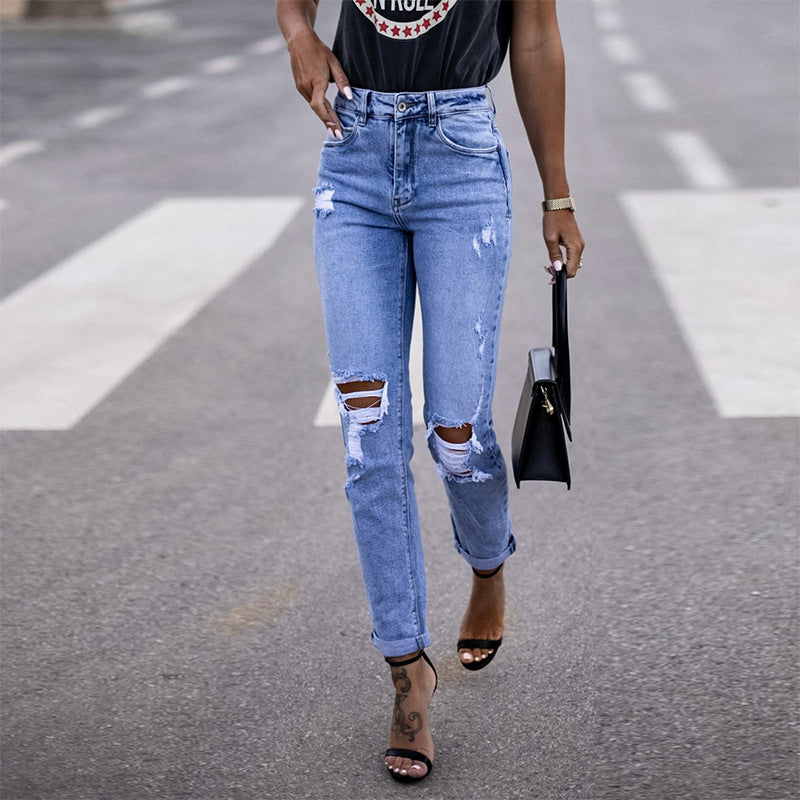 Damen Ripped High-Waist Jeans im lässigen Boyfriend-Stil mit Destruction-Details Heidi-Mode