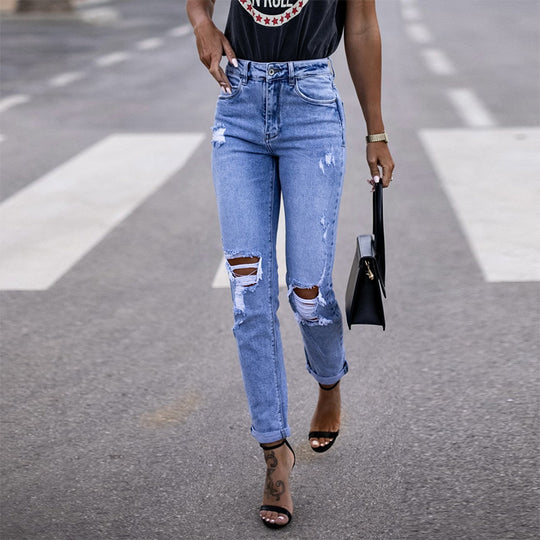 Damen Ripped High-Waist Jeans im lässigen Boyfriend-Stil mit Destruction-Details Heidi-Mode