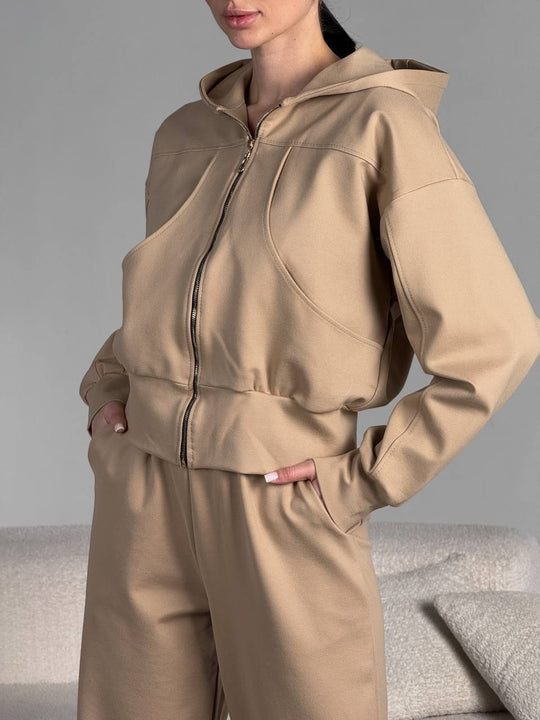 Damen angeschnittene Kapuzenjacke mit Reißverschluss und Taschen Heidi-Mode