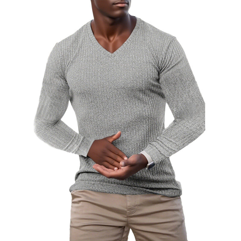Herren elegantes V-Ausschnitt Pullover aus strukturiertem Strickmaterial Heidi-Mode