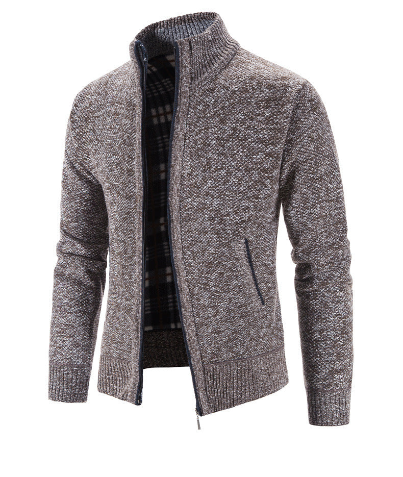 Herren Strickjacke mit strukturiertem Muster und hohem Stehkragen Heidi-Mode