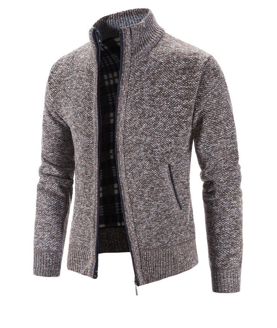Herren Strickjacke mit strukturiertem Muster und hohem Stehkragen Heidi-Mode