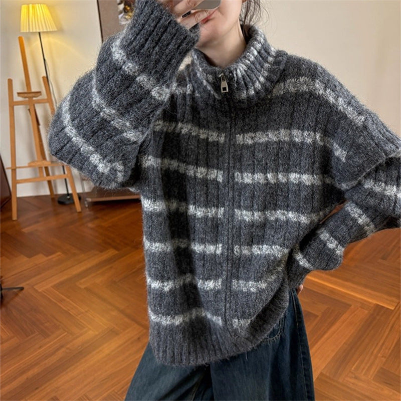 Damen Strickpullover mit hohem Kragen Heidi-Mode