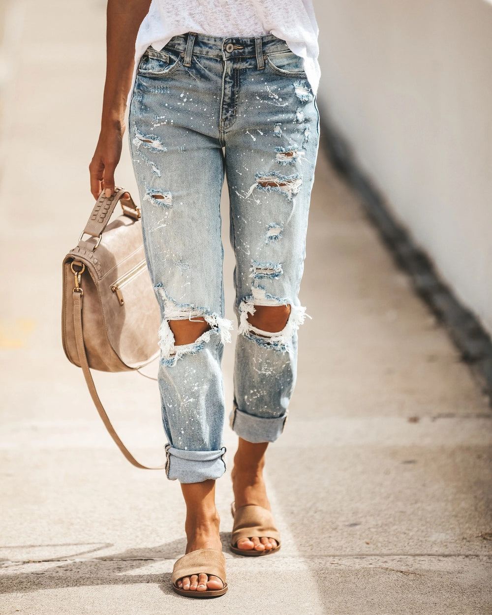 Damen Destroyed Boyfriend Jeans mit lässigen Details Heidi-Mode