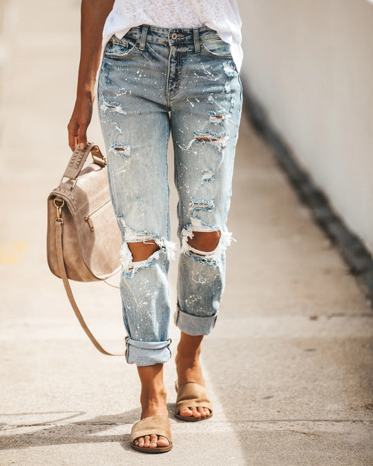 Damen Destroyed Boyfriend Jeans mit lässigen Details Heidi-Mode