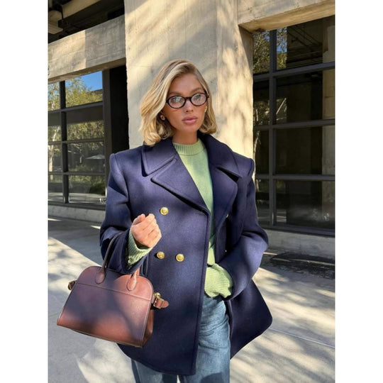Damen Wollmantel mit doppeltem Knopfverschluss und elegance Schnitt Heidi-Mode
