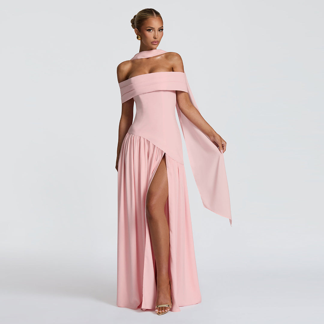 Damen Abendkleid mit schickem Schulterfreies Design und hohem Schlitz Heidi-Mode
