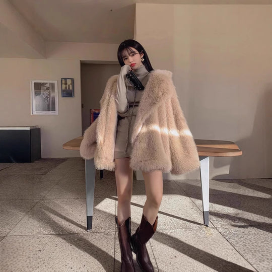 Damen Flauschige Kunstpelzjacke mit weiter Silhouette Heidi-Mode