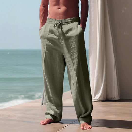 Herren Bequeme Leinenhose mit elastischem Bund und seitlichen Taschen Heidi-Mode